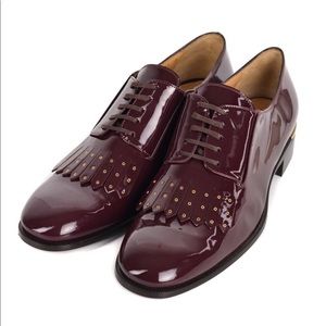 FERRAGAMO Womens Oxblood Patent Leather Oxfords